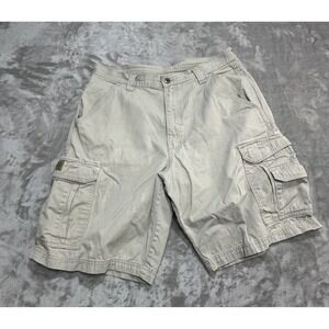 Wrangler Cargo Shorts Men's Size 32 Beige Khaki 9 1/2"‎ Inseam Multi-Pocket